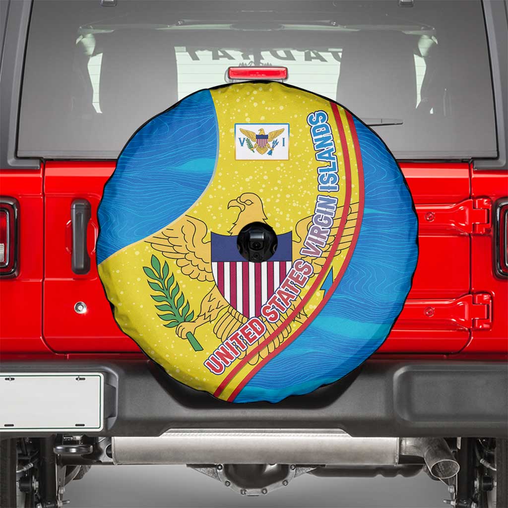 United States Virgin Islands Spare Tire Cover with Blue Yellow Wave Design and Island Map Bird TS04