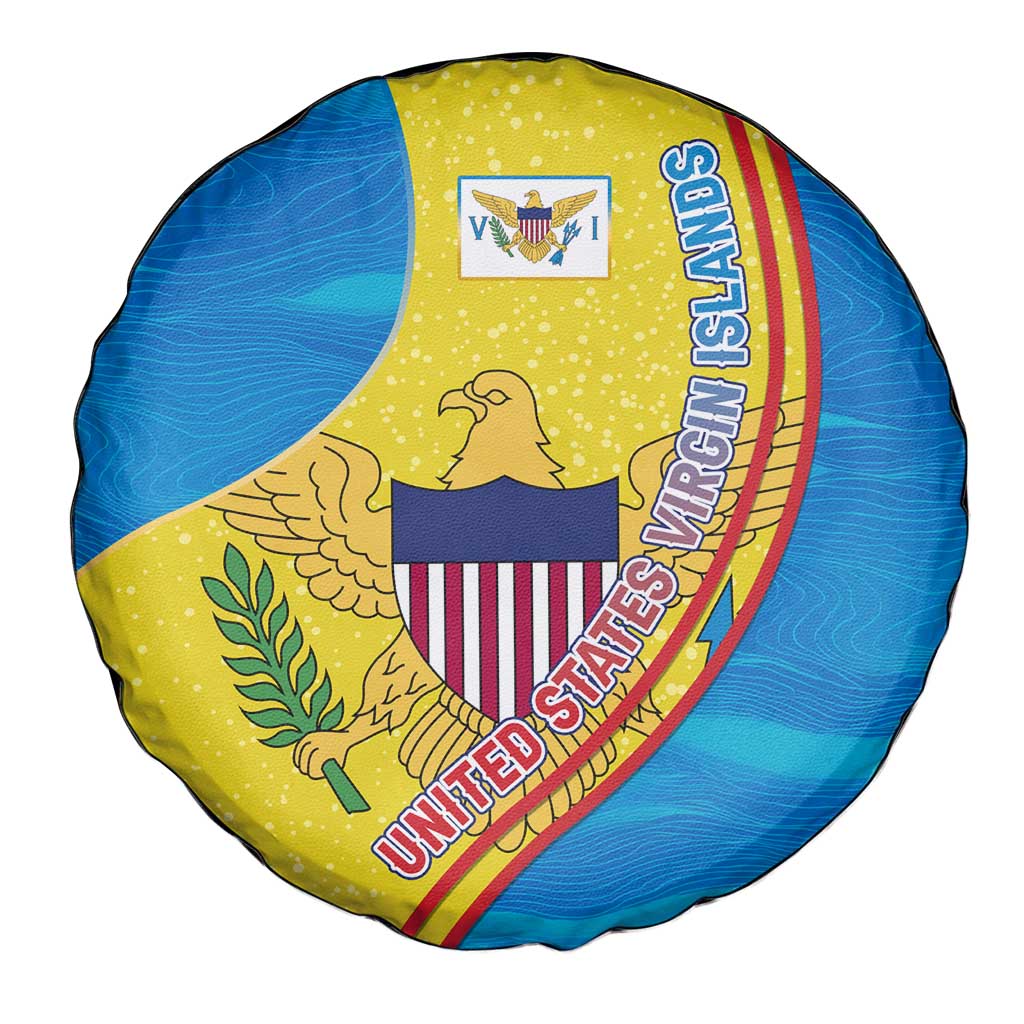 United States Virgin Islands Spare Tire Cover with Blue Yellow Wave Design and Island Map Bird TS04