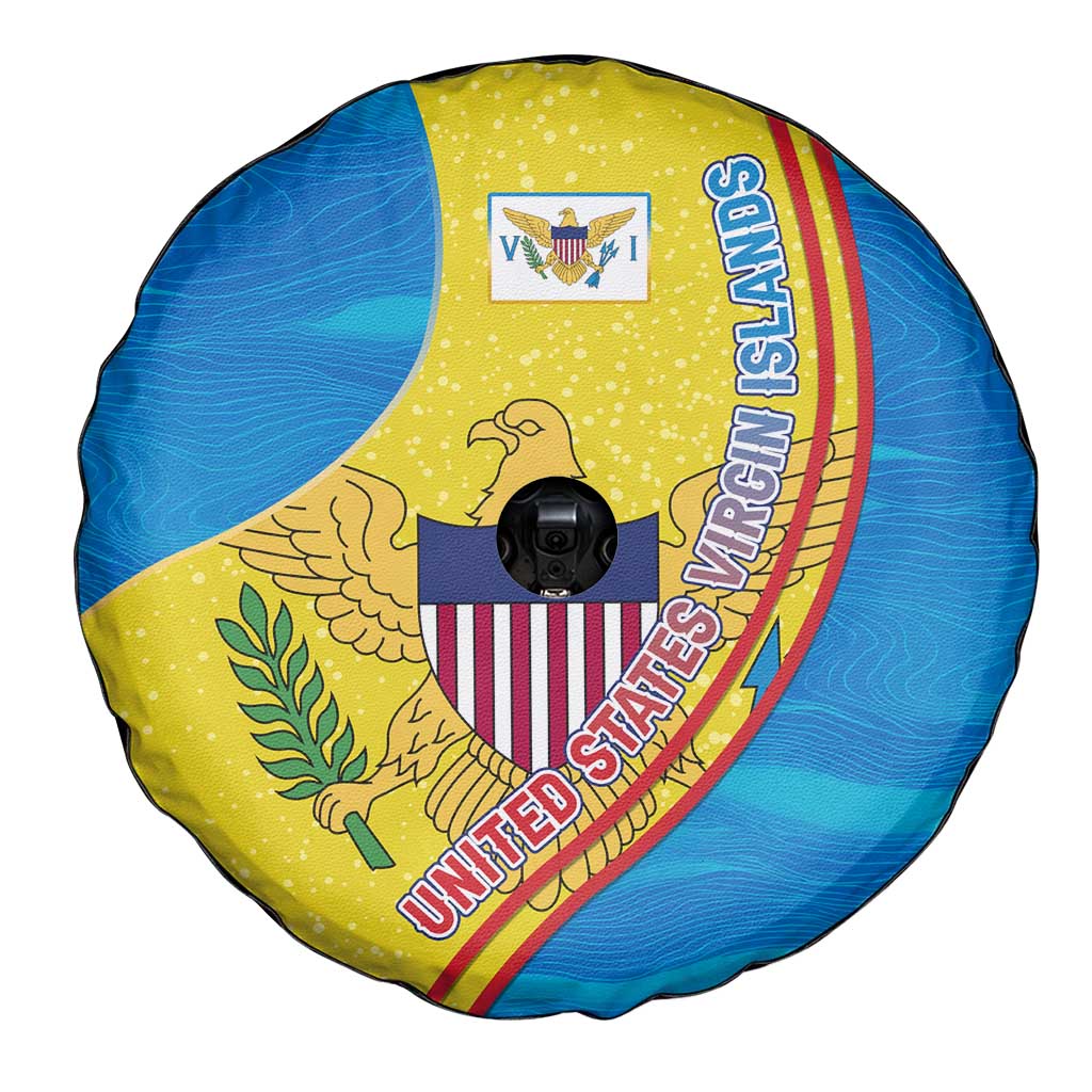 United States Virgin Islands Spare Tire Cover with Blue Yellow Wave Design and Island Map Bird TS04