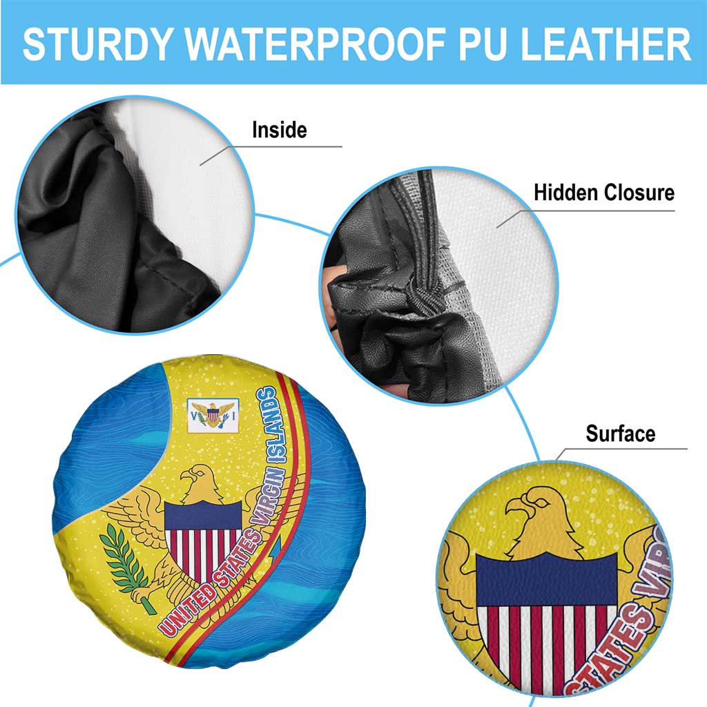 United States Virgin Islands Spare Tire Cover with Blue Yellow Wave Design and Island Map Bird TS04