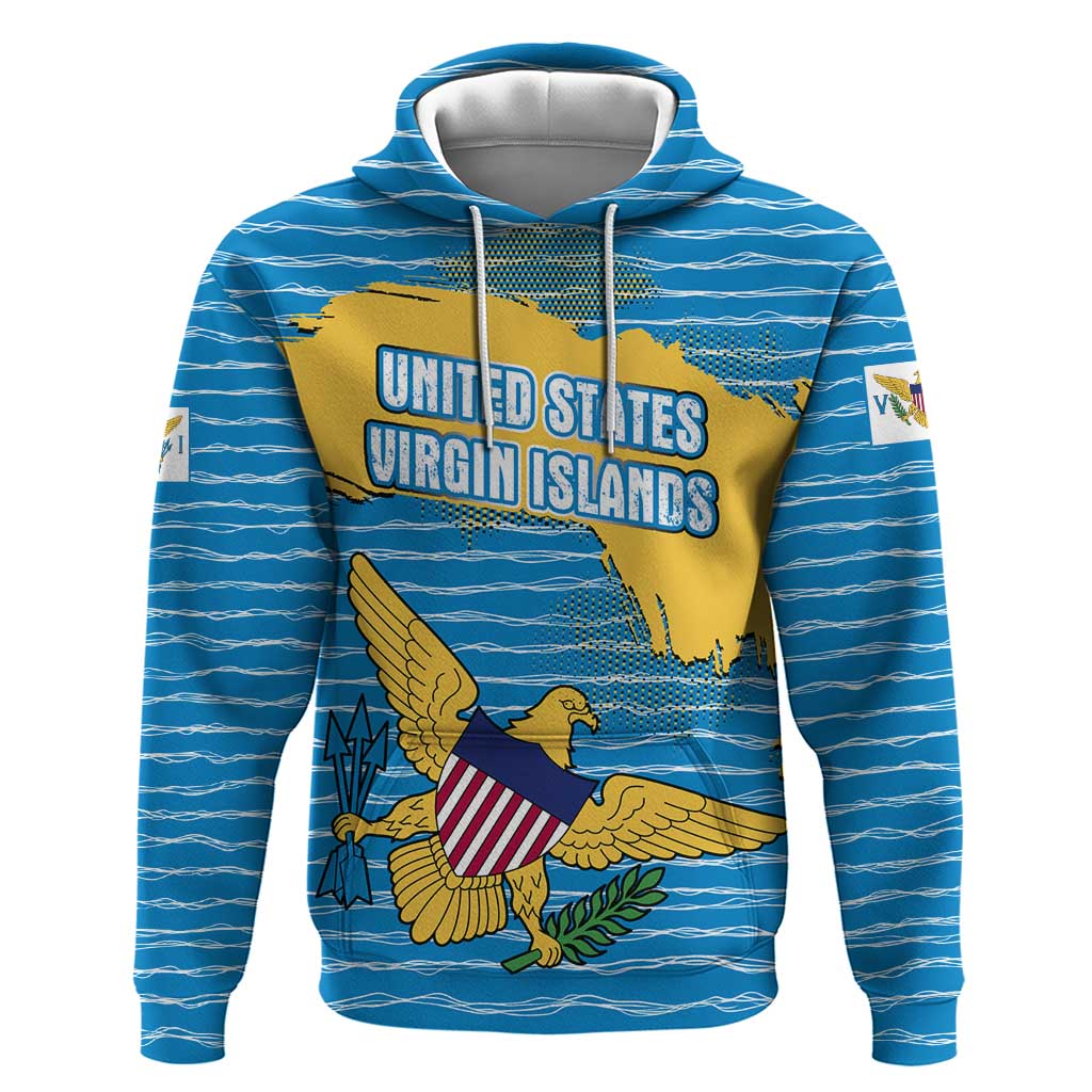 United States Virgin Islands Hoodie with Blue Yellow Ocean Design and Eagle Map Pattern TS04