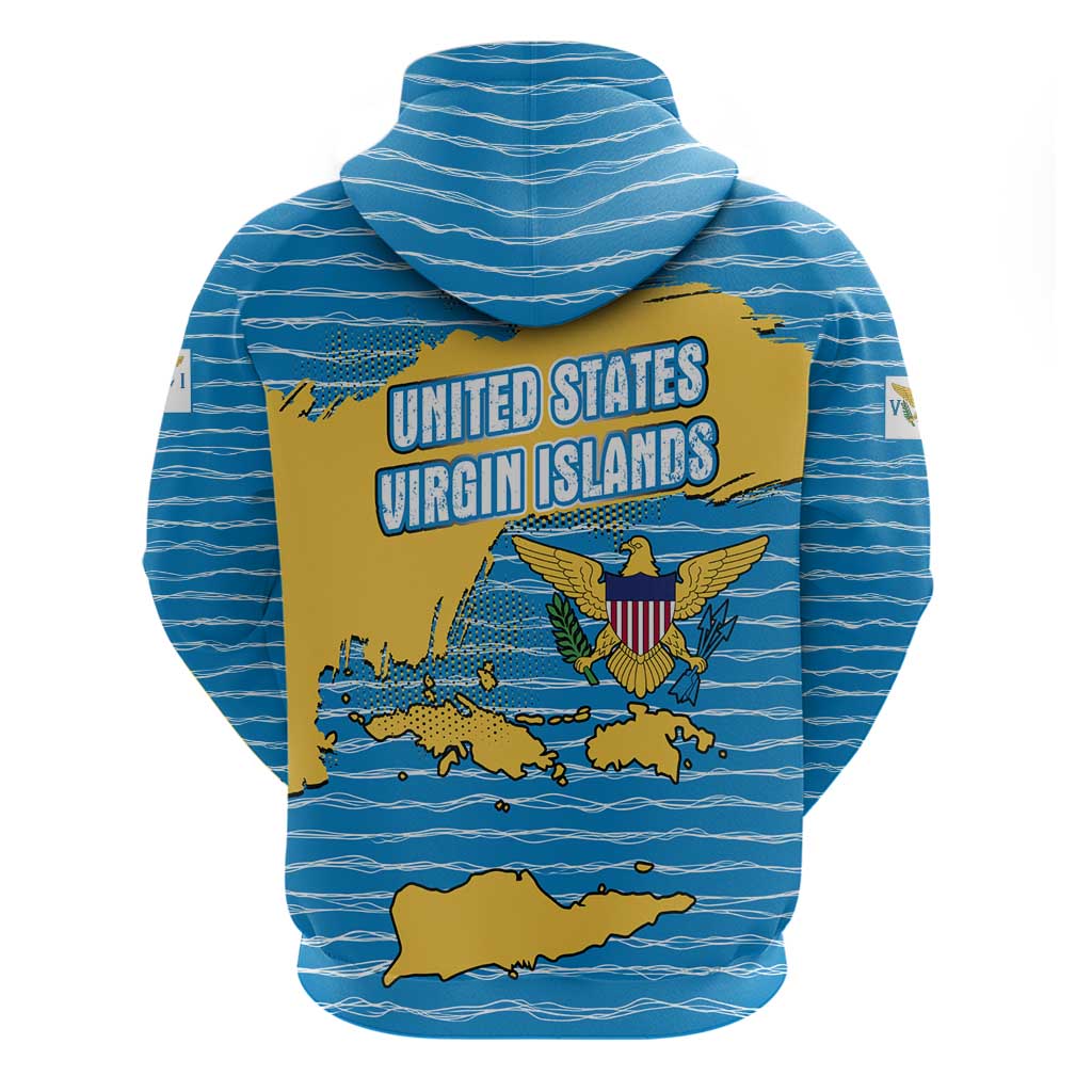 United States Virgin Islands Hoodie with Blue Yellow Ocean Design and Eagle Map Pattern TS04