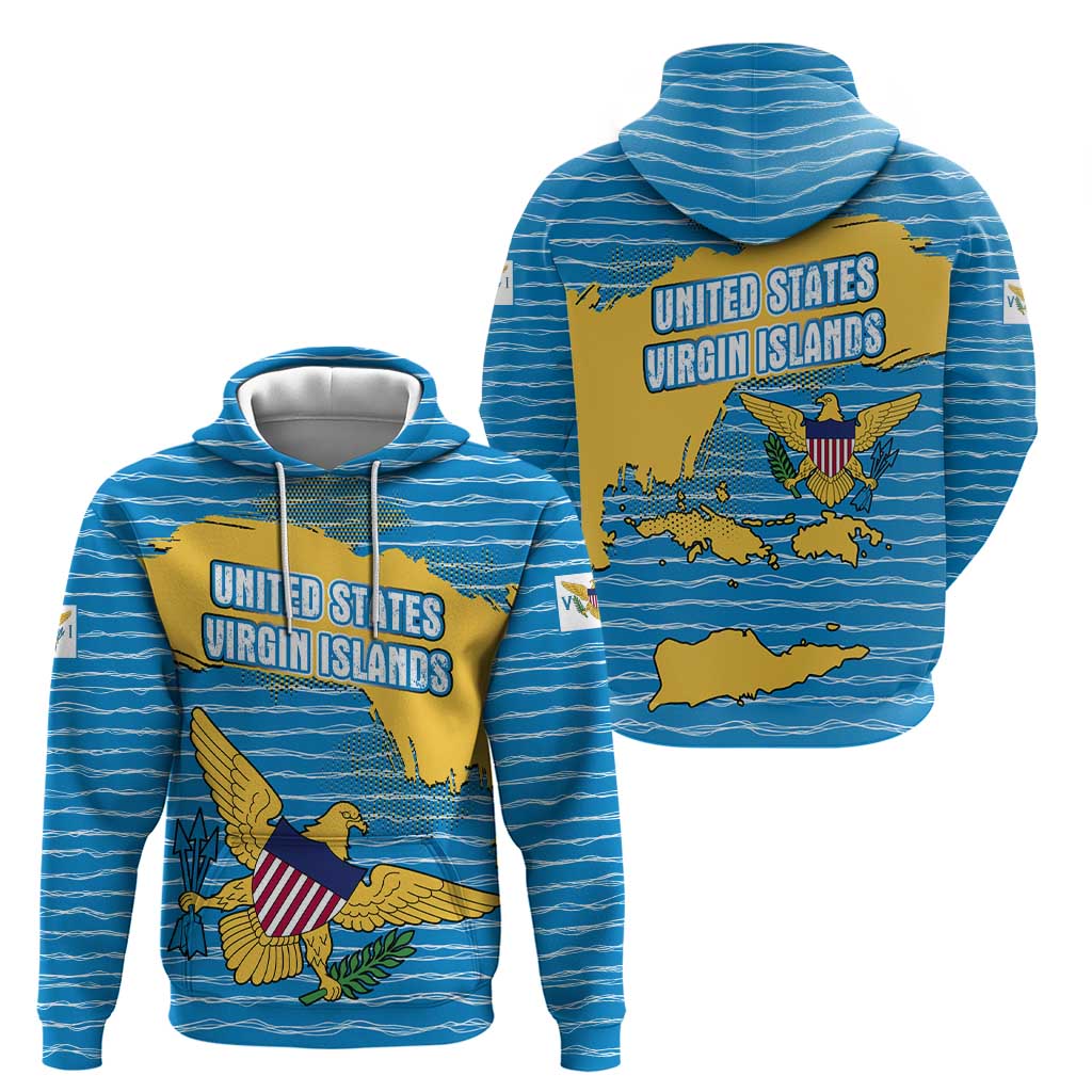 United States Virgin Islands Hoodie with Blue Yellow Ocean Design and Eagle Map Pattern TS04