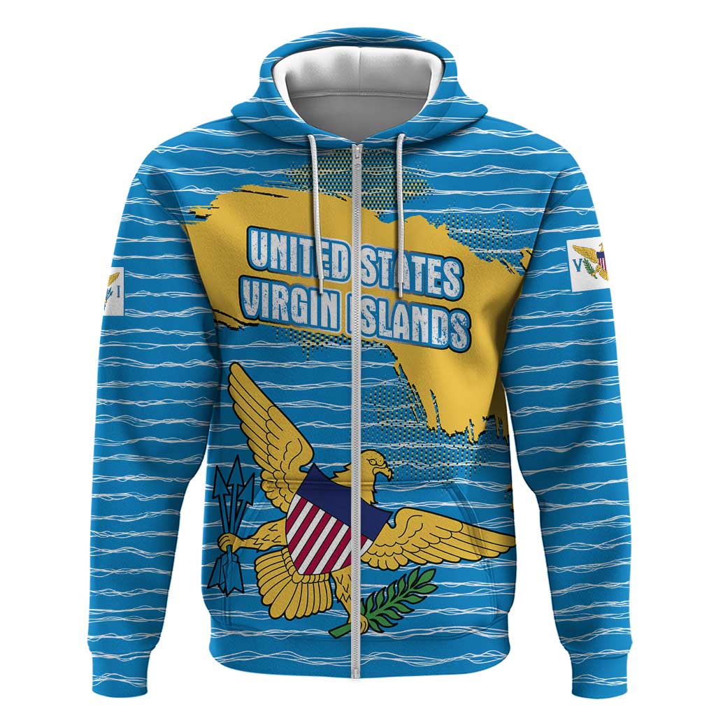 United States Virgin Islands Hoodie with Blue Yellow Ocean Design and Eagle Map Pattern TS04