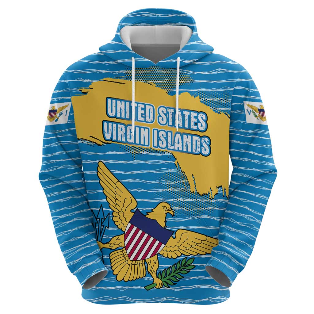United States Virgin Islands Hoodie with Blue Yellow Ocean Design and Eagle Map Pattern TS04