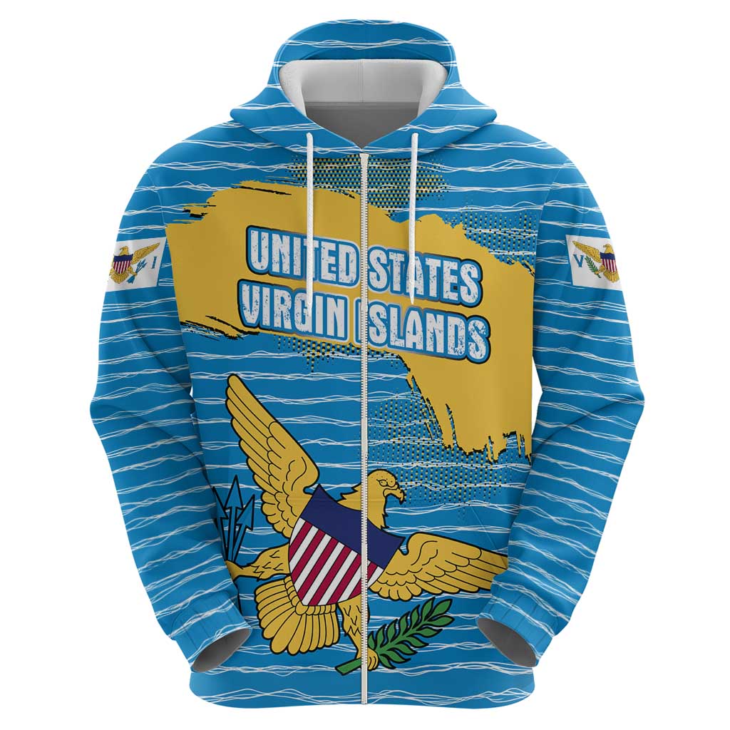 United States Virgin Islands Hoodie with Blue Yellow Ocean Design and Eagle Map Pattern TS04