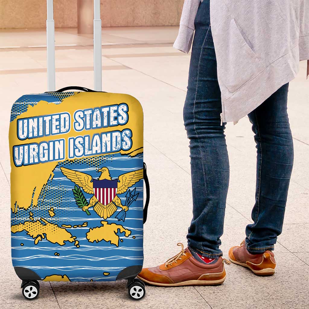United States Virgin Islands Luggage Cover with Blue Yellow Ocean Design and Eagle Map Pattern TS04
