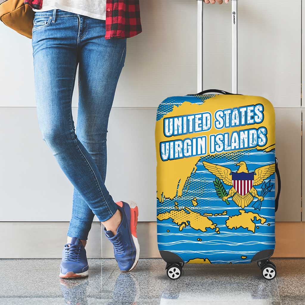 United States Virgin Islands Luggage Cover with Blue Yellow Ocean Design and Eagle Map Pattern TS04