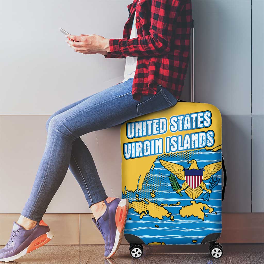 United States Virgin Islands Luggage Cover with Blue Yellow Ocean Design and Eagle Map Pattern TS04
