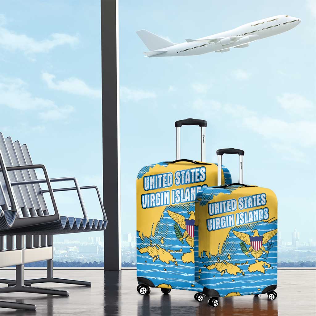 United States Virgin Islands Luggage Cover with Blue Yellow Ocean Design and Eagle Map Pattern TS04