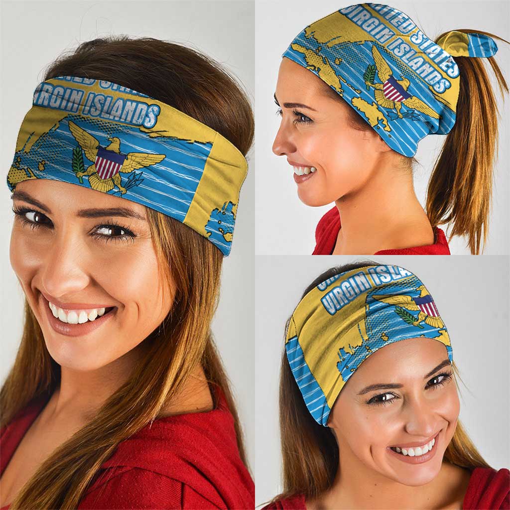 United States Virgin Islands Neck Gaiter with Blue Yellow Ocean Design and Eagle Map Pattern TS04