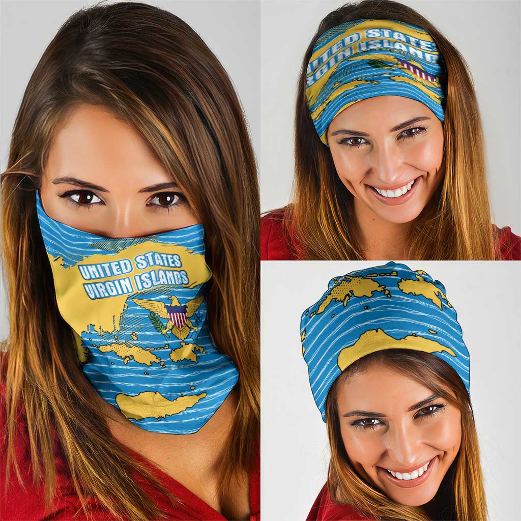 United States Virgin Islands Neck Gaiter with Blue Yellow Ocean Design and Eagle Map Pattern TS04