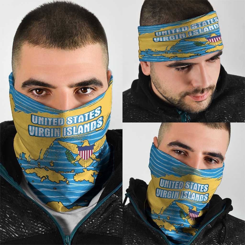 United States Virgin Islands Neck Gaiter with Blue Yellow Ocean Design and Eagle Map Pattern TS04