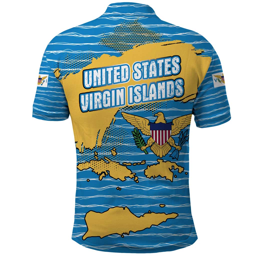 United States Virgin Islands Polo Shirt with Blue Yellow Ocean Design and Eagle Map Pattern TS04