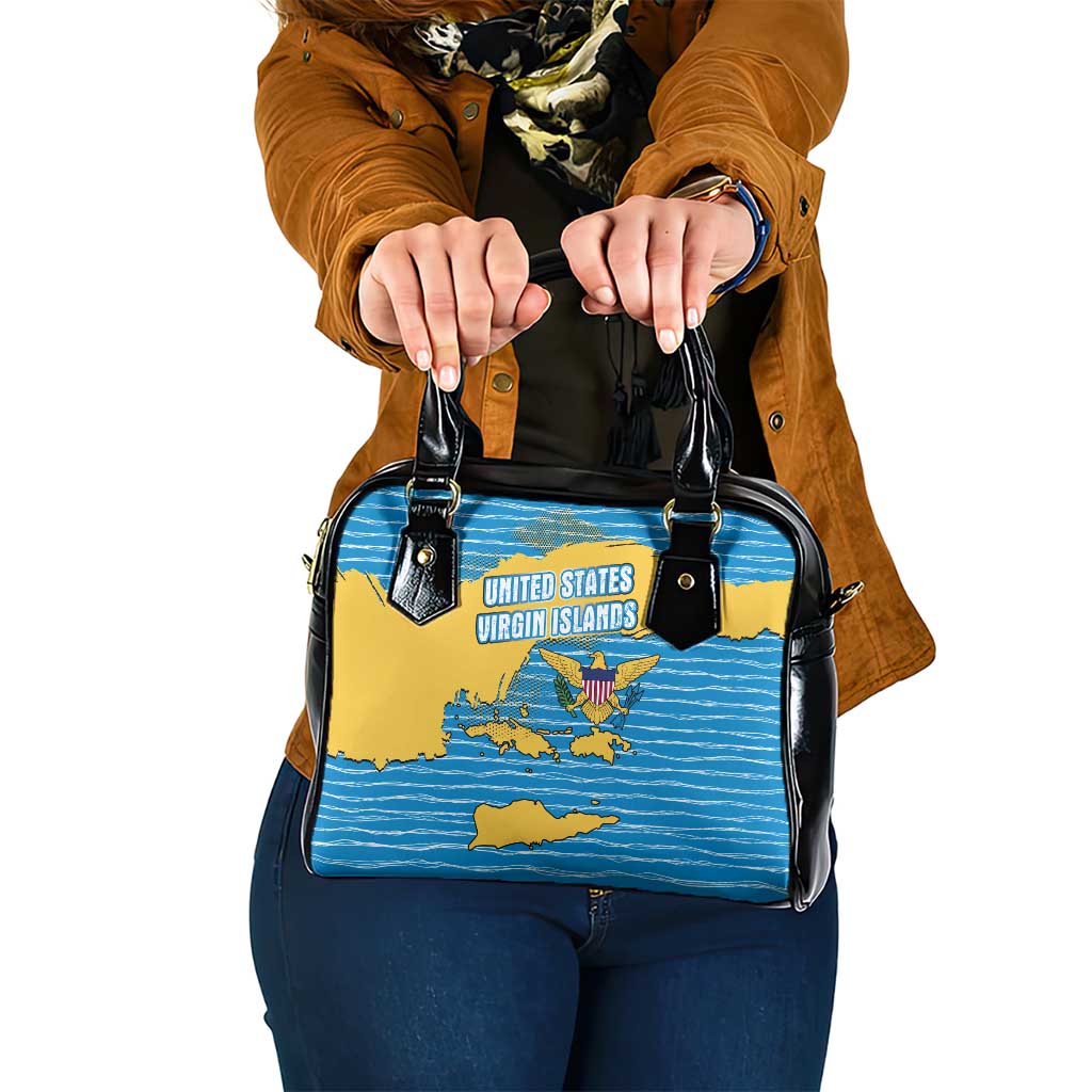 United States Virgin Islands Shoulder Handbag with Blue Yellow Ocean Design and Eagle Map Pattern TS04