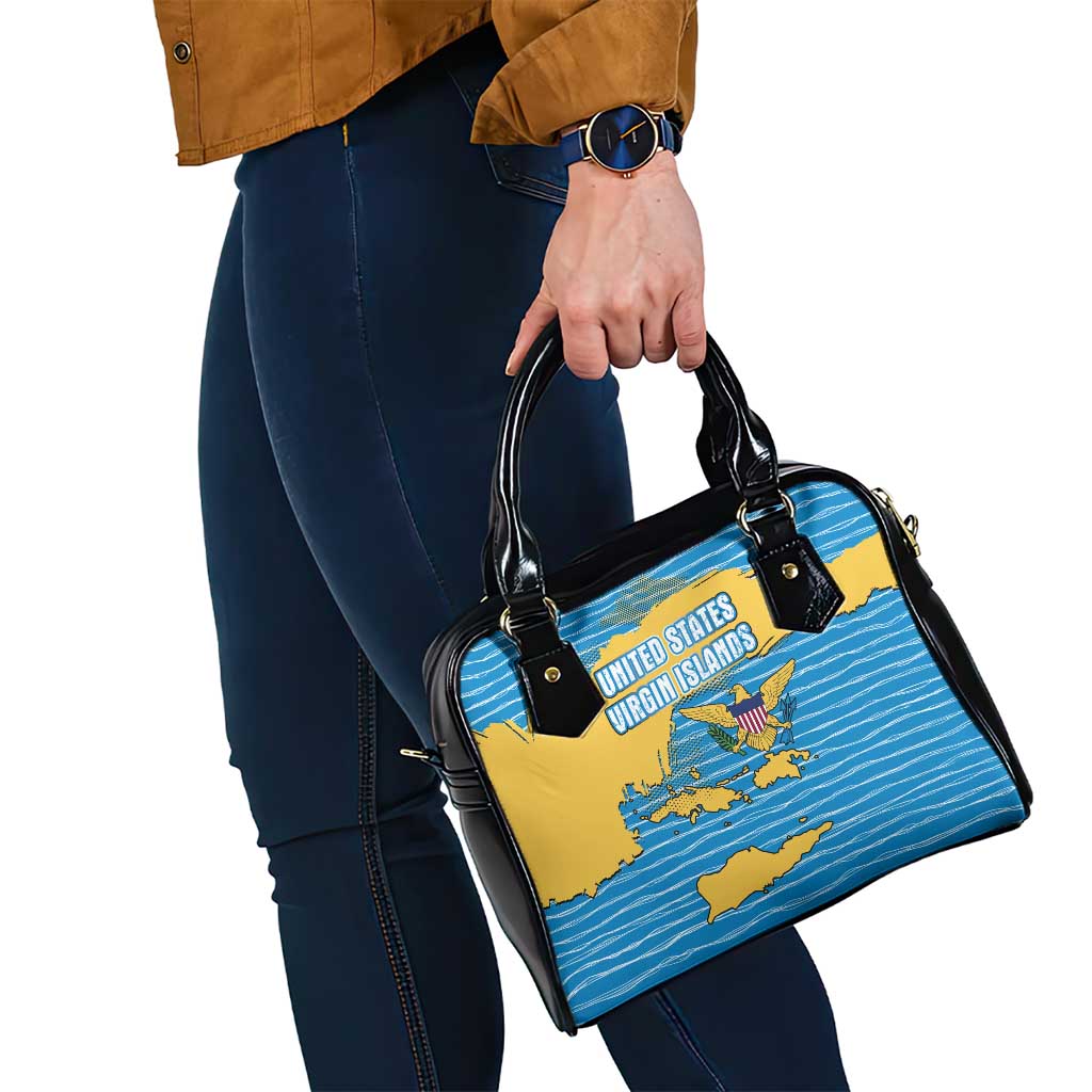United States Virgin Islands Shoulder Handbag with Blue Yellow Ocean Design and Eagle Map Pattern TS04