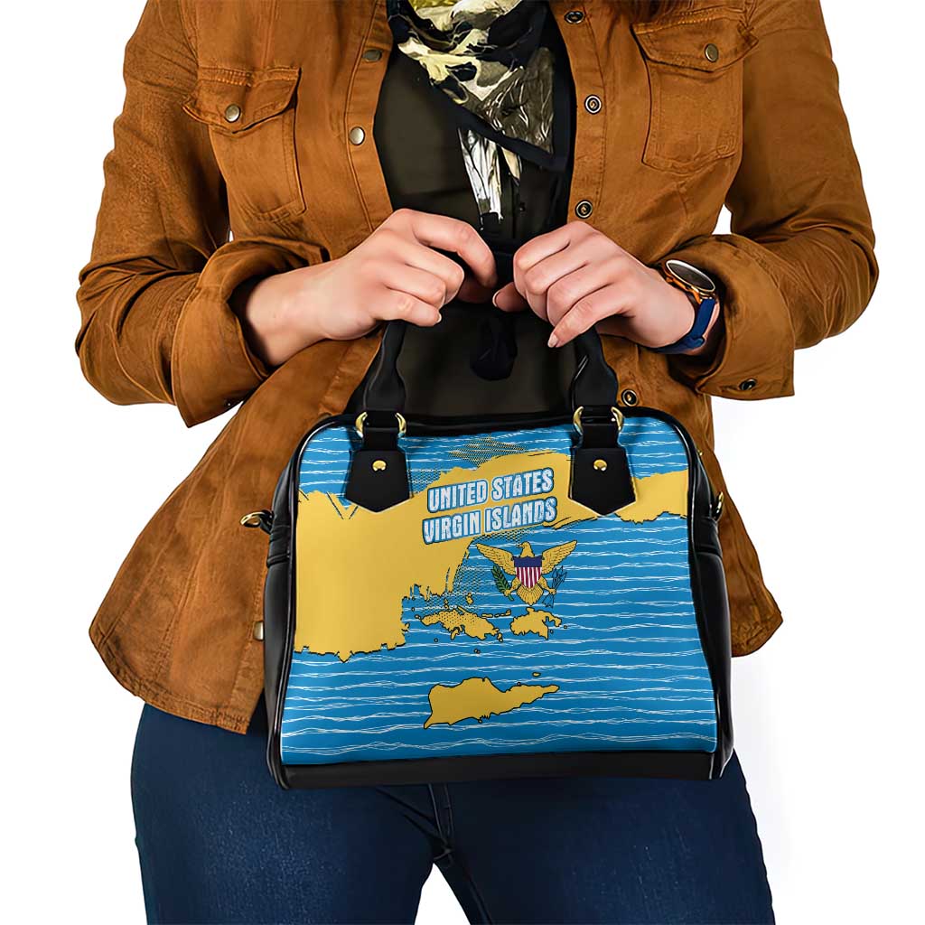 United States Virgin Islands Shoulder Handbag with Blue Yellow Ocean Design and Eagle Map Pattern TS04