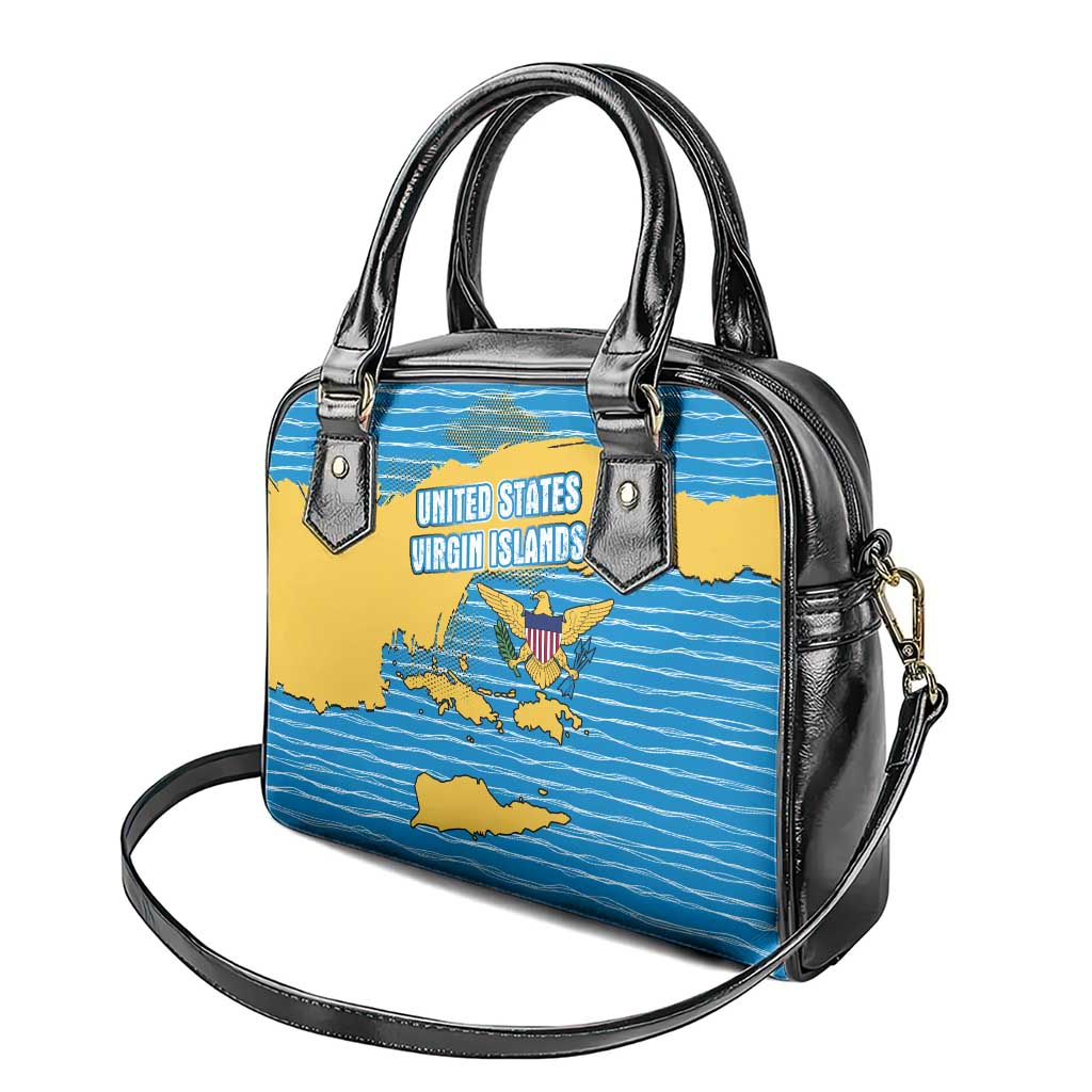 United States Virgin Islands Shoulder Handbag with Blue Yellow Ocean Design and Eagle Map Pattern TS04