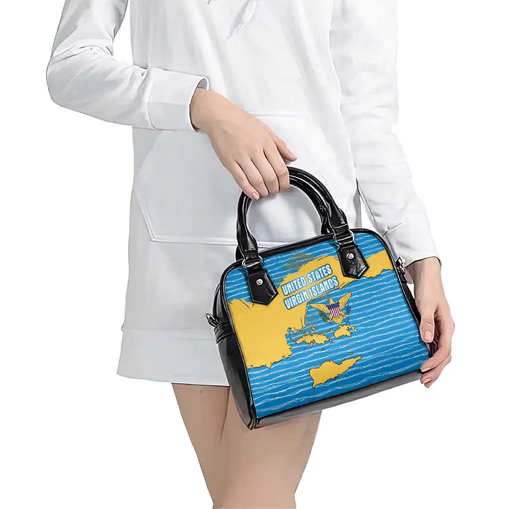 United States Virgin Islands Shoulder Handbag with Blue Yellow Ocean Design and Eagle Map Pattern TS04