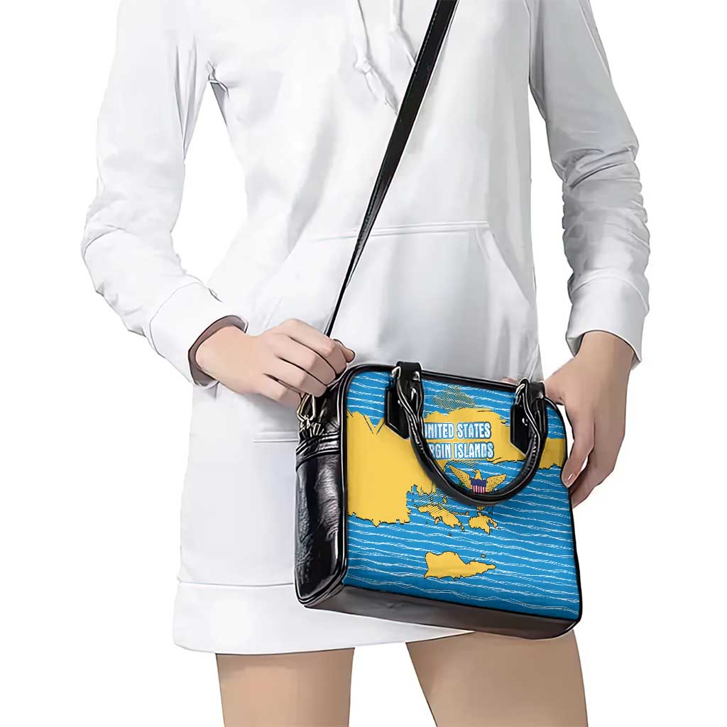 United States Virgin Islands Shoulder Handbag with Blue Yellow Ocean Design and Eagle Map Pattern TS04
