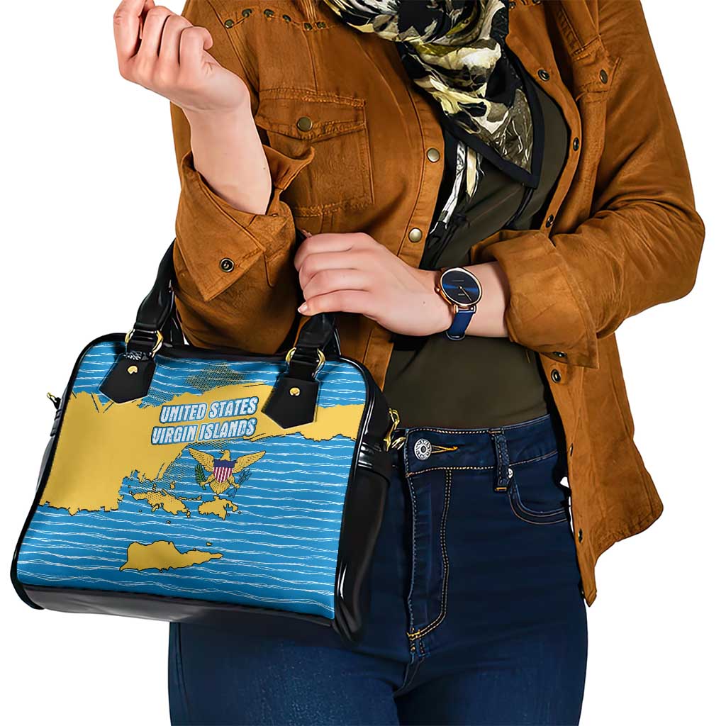 United States Virgin Islands Shoulder Handbag with Blue Yellow Ocean Design and Eagle Map Pattern TS04