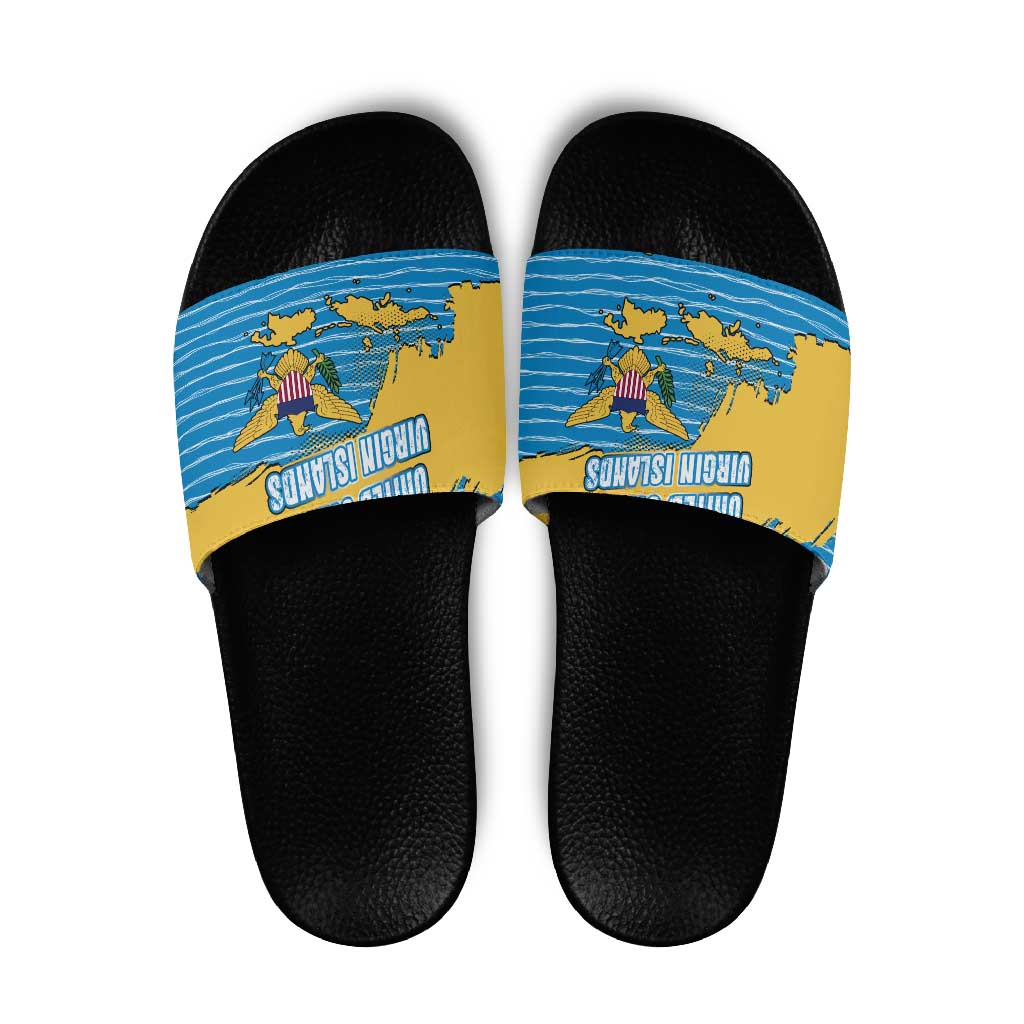 United States Virgin Islands Slide Sandals with Blue Yellow Ocean Design and Eagle Map Pattern TS04