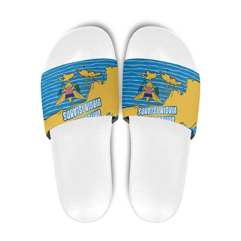 United States Virgin Islands Slide Sandals with Blue Yellow Ocean Design and Eagle Map Pattern TS04