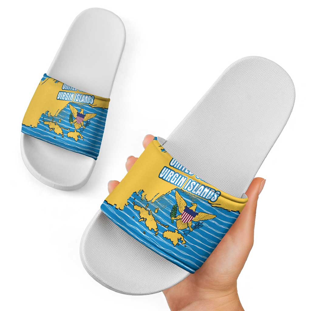 United States Virgin Islands Slide Sandals with Blue Yellow Ocean Design and Eagle Map Pattern TS04