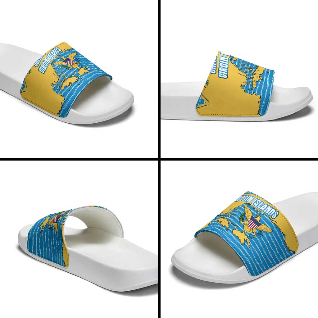 United States Virgin Islands Slide Sandals with Blue Yellow Ocean Design and Eagle Map Pattern TS04