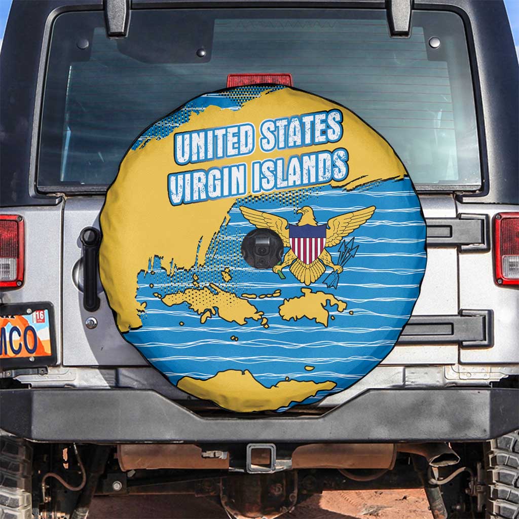 United States Virgin Islands Spare Tire Cover with Blue Yellow Ocean Design and Eagle Map Pattern TS04