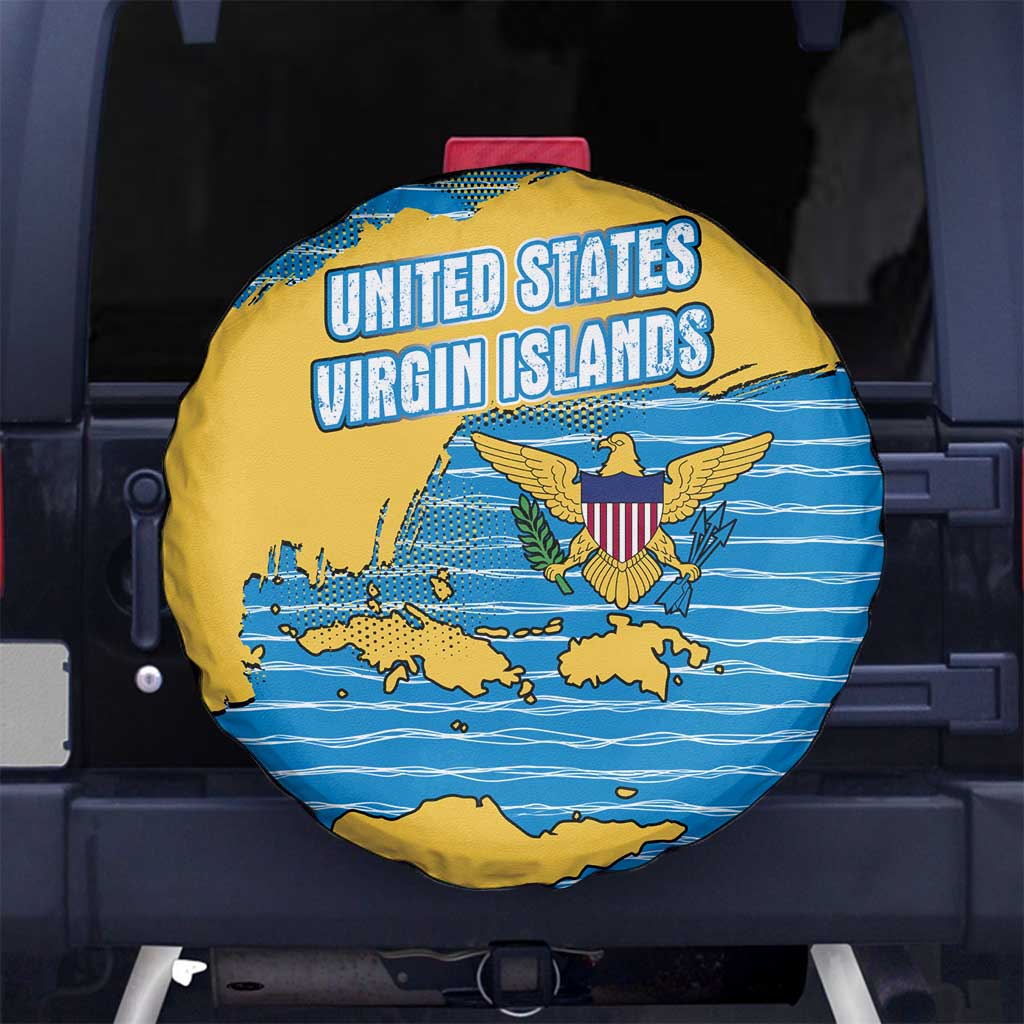 United States Virgin Islands Spare Tire Cover with Blue Yellow Ocean Design and Eagle Map Pattern TS04