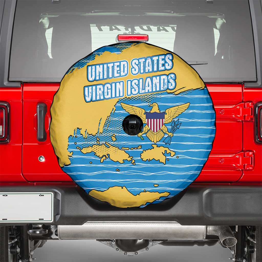 United States Virgin Islands Spare Tire Cover with Blue Yellow Ocean Design and Eagle Map Pattern TS04