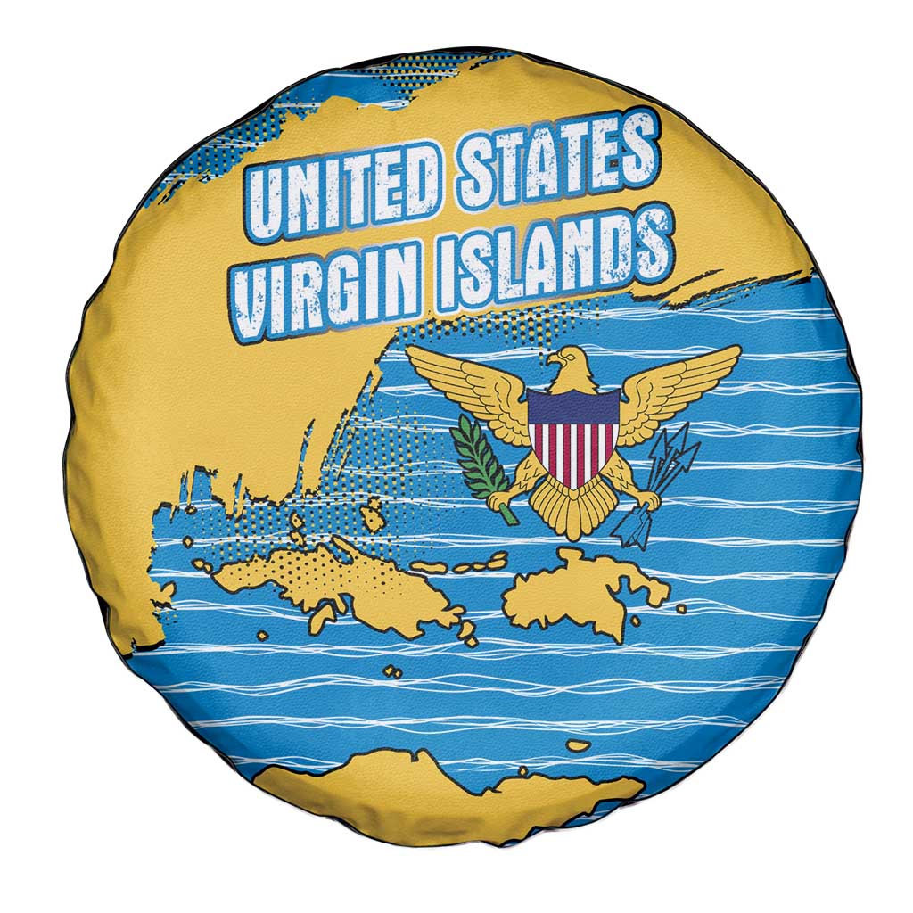 United States Virgin Islands Spare Tire Cover with Blue Yellow Ocean Design and Eagle Map Pattern TS04