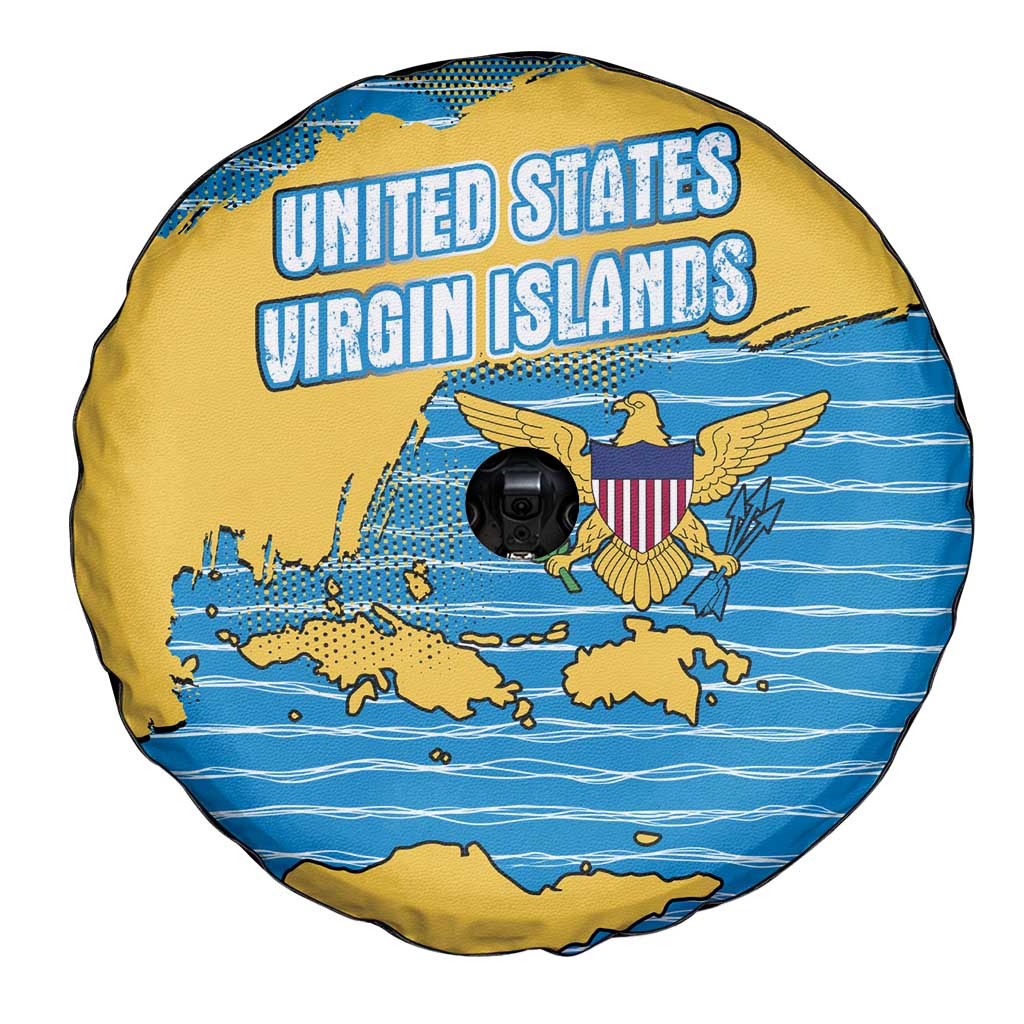 United States Virgin Islands Spare Tire Cover with Blue Yellow Ocean Design and Eagle Map Pattern TS04