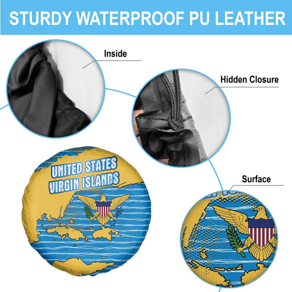 United States Virgin Islands Spare Tire Cover with Blue Yellow Ocean Design and Eagle Map Pattern TS04