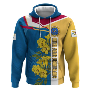 United States Virgin Islands Hoodie with Blue Yellow Floral Design and Government Seal Bird TS04