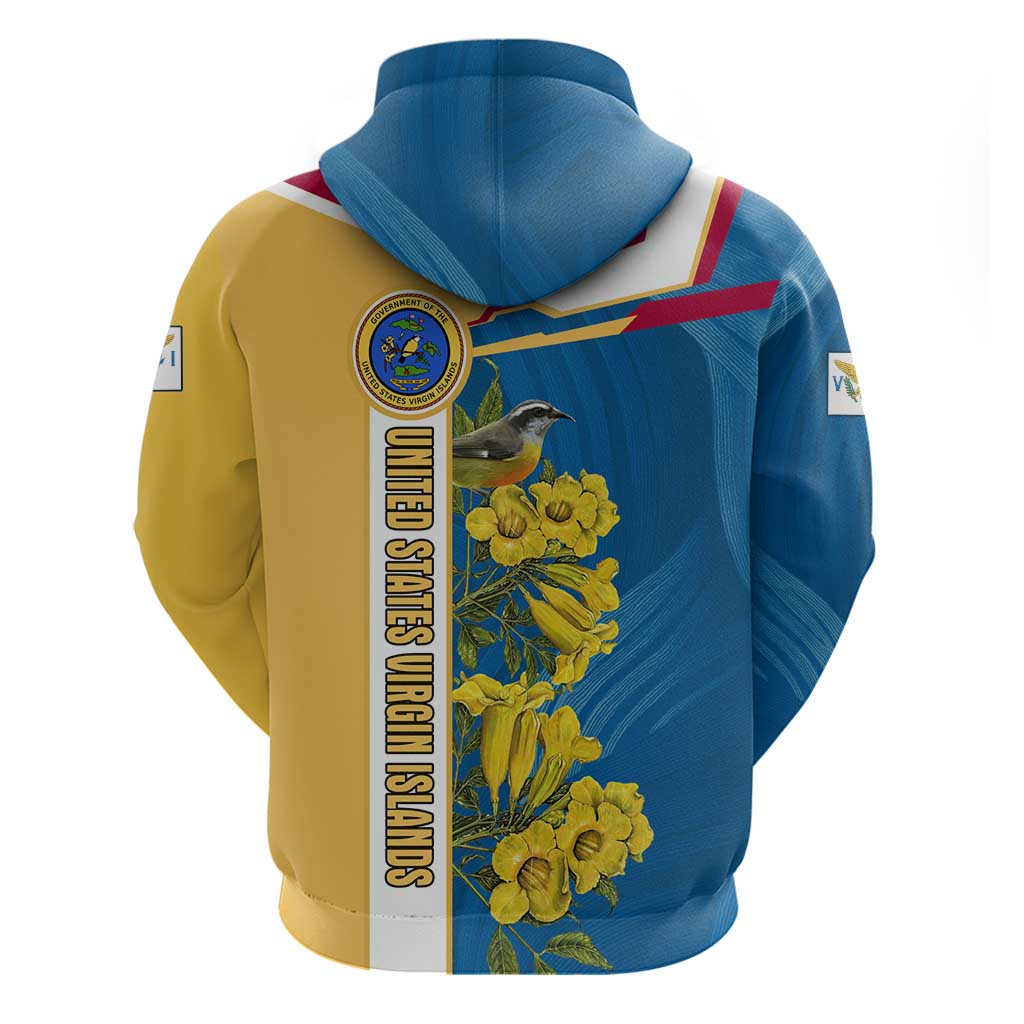 United States Virgin Islands Hoodie with Blue Yellow Floral Design and Government Seal Bird TS04