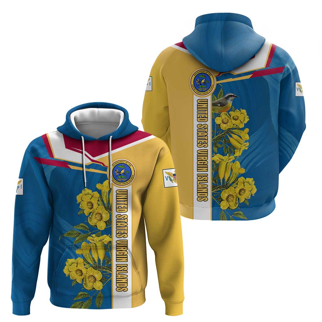 United States Virgin Islands Hoodie with Blue Yellow Floral Design and Government Seal Bird TS04