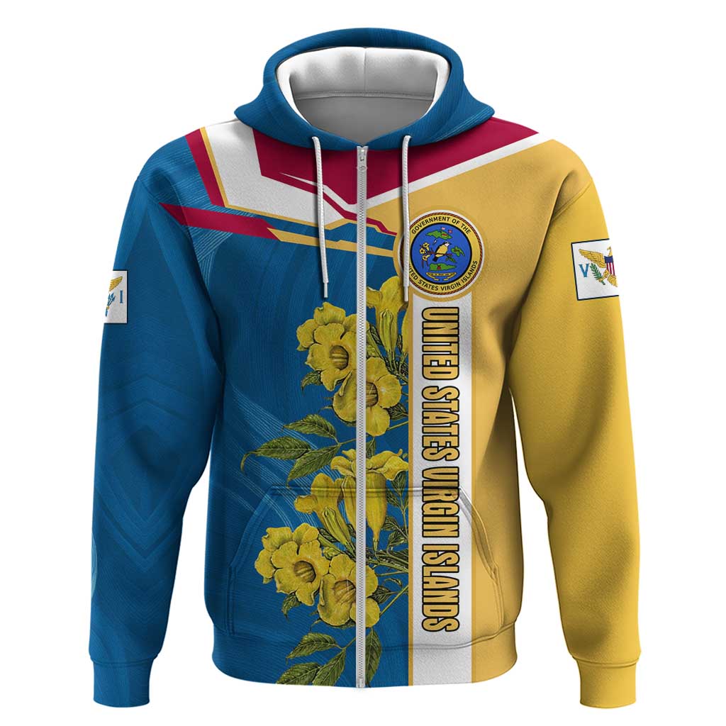 United States Virgin Islands Hoodie with Blue Yellow Floral Design and Government Seal Bird TS04