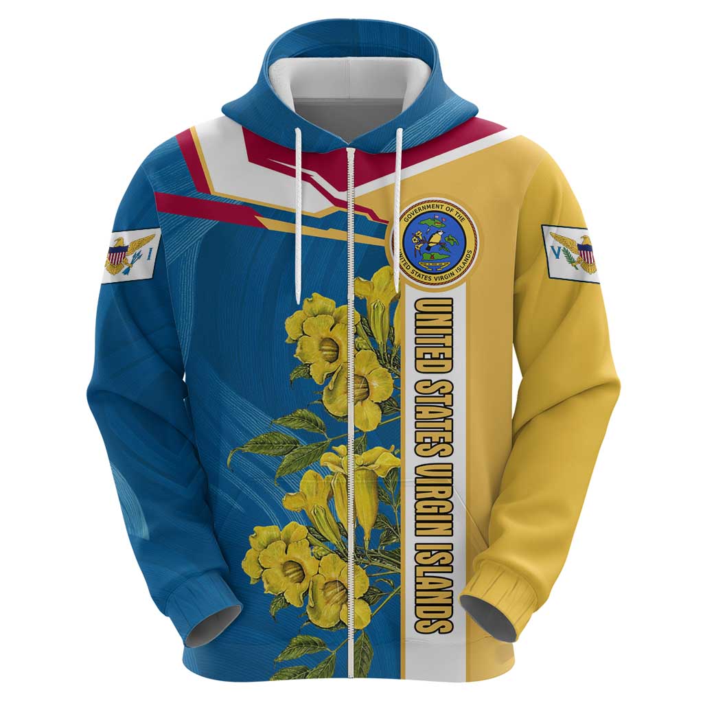 United States Virgin Islands Hoodie with Blue Yellow Floral Design and Government Seal Bird TS04