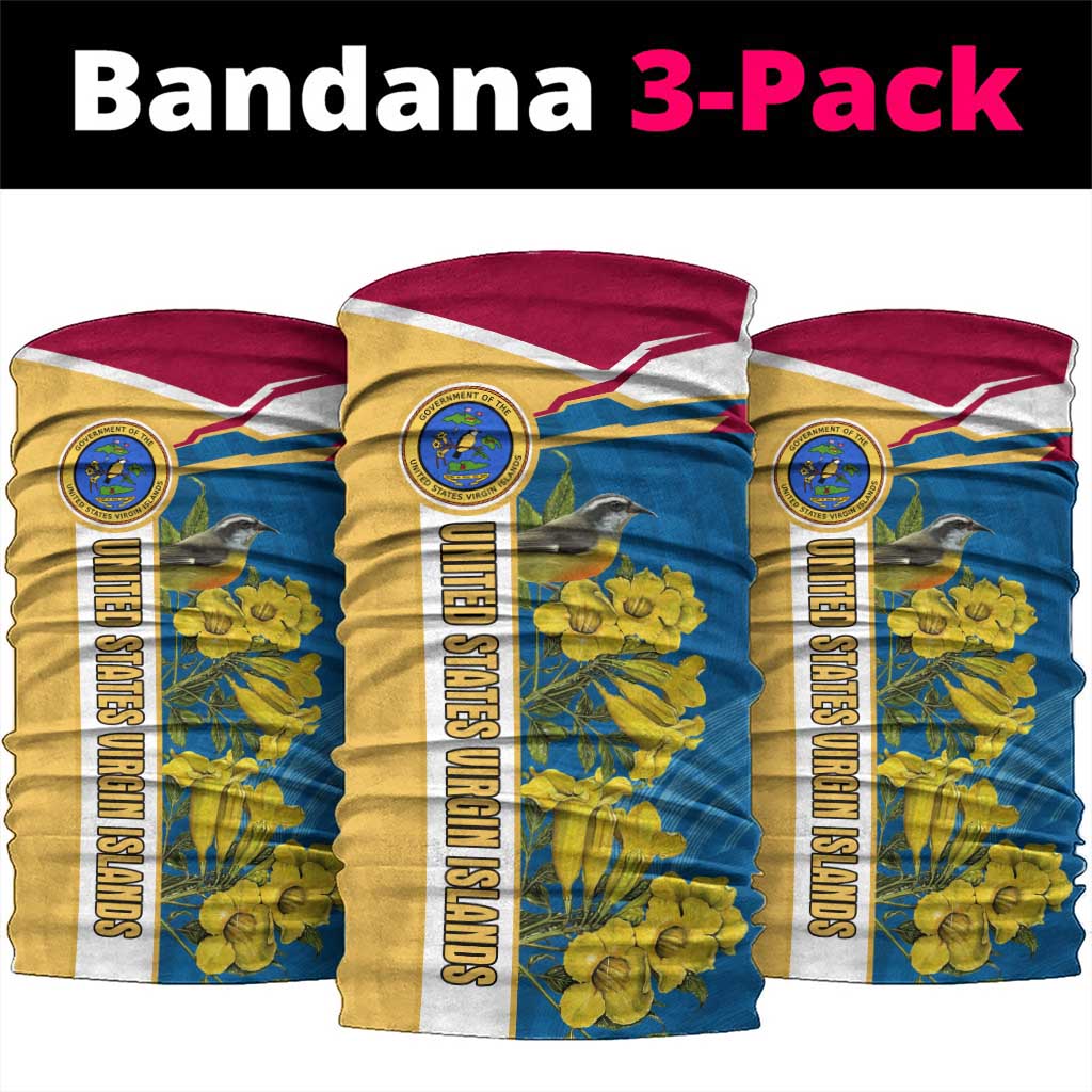 United States Virgin Islands Neck Gaiter with Blue Yellow Floral Design and Government Seal Bird TS04