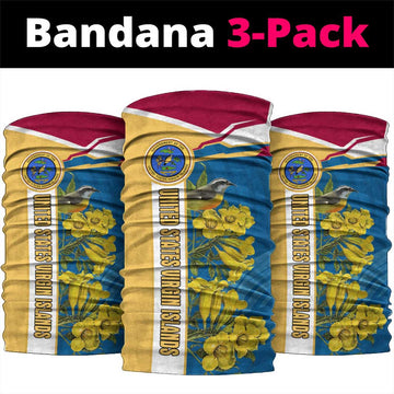 United States Virgin Islands Neck Gaiter with Blue Yellow Floral Design and Government Seal Bird TS04