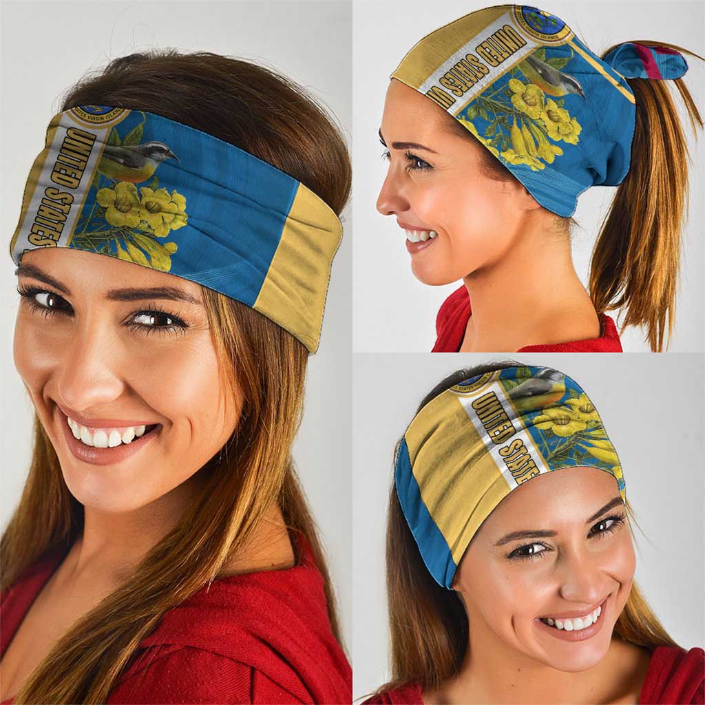 United States Virgin Islands Neck Gaiter with Blue Yellow Floral Design and Government Seal Bird TS04