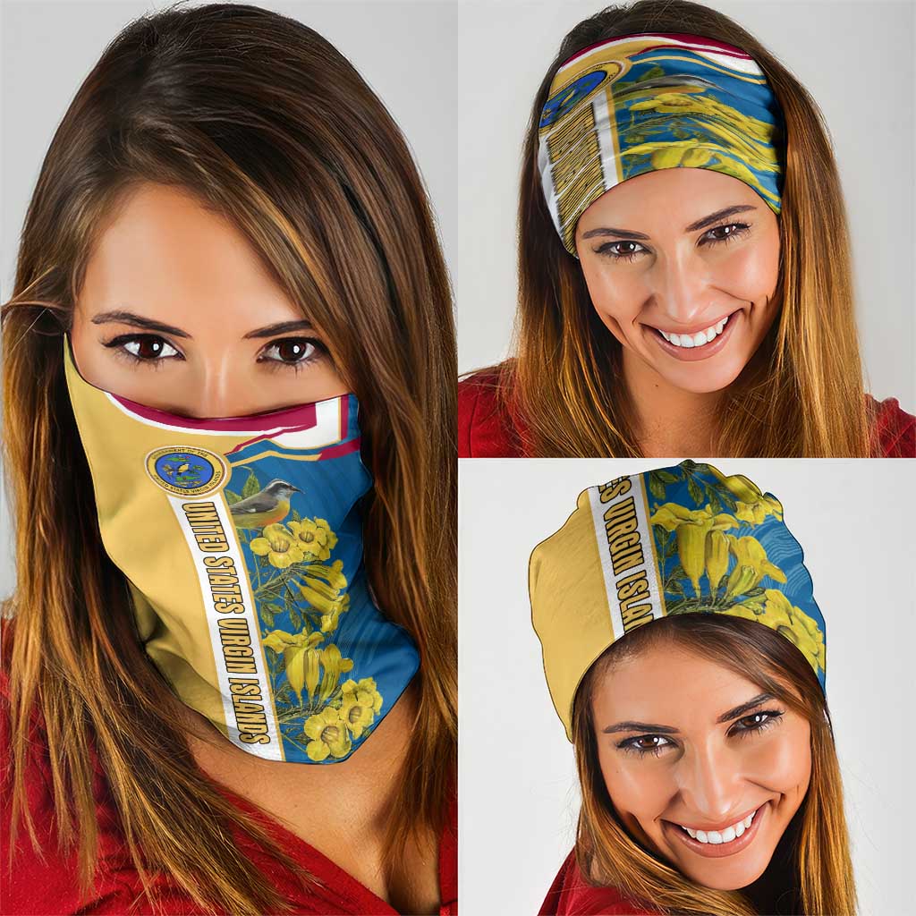 United States Virgin Islands Neck Gaiter with Blue Yellow Floral Design and Government Seal Bird TS04
