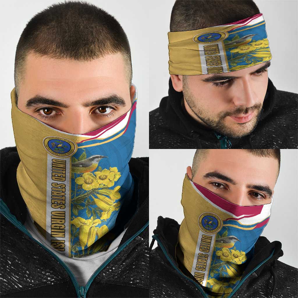 United States Virgin Islands Neck Gaiter with Blue Yellow Floral Design and Government Seal Bird TS04