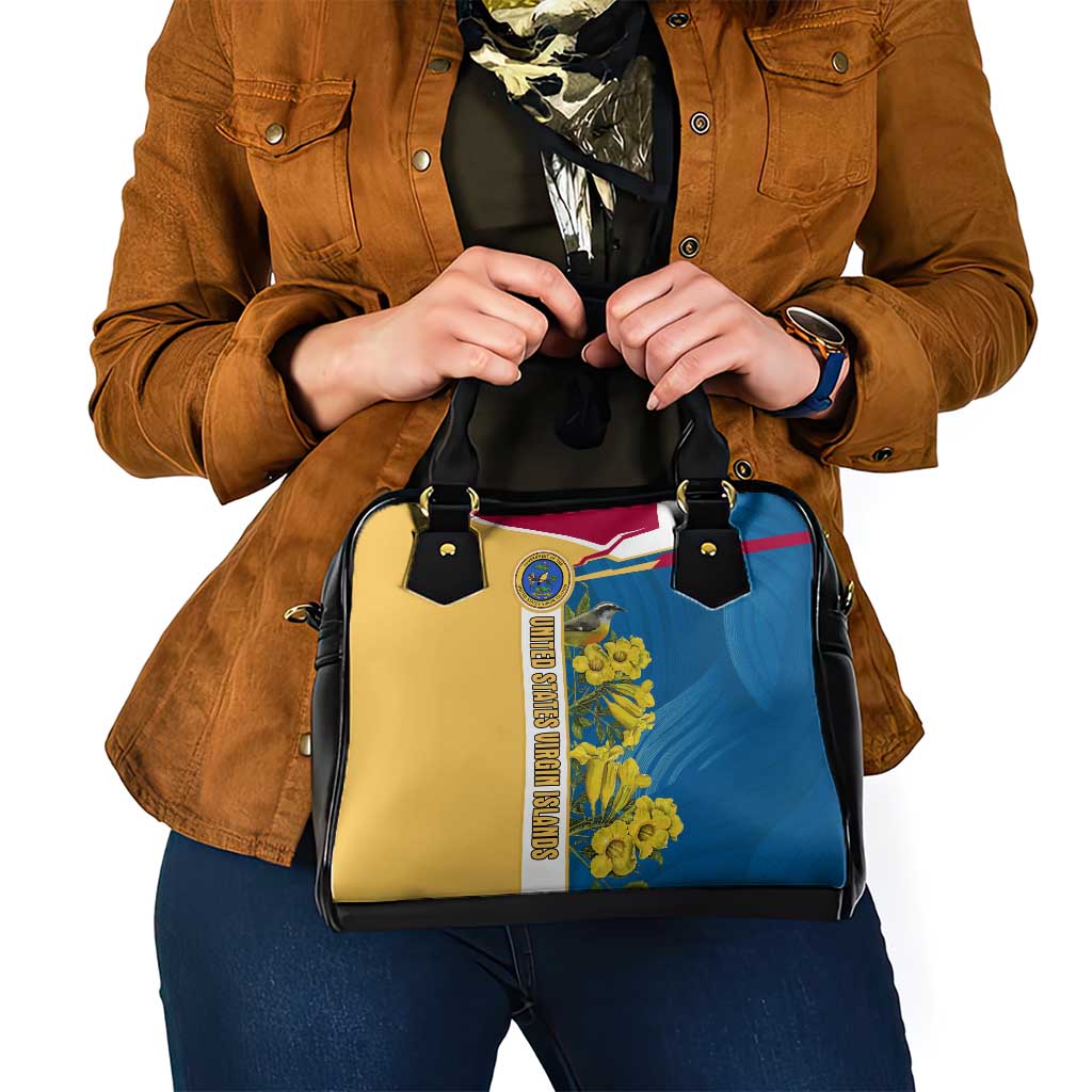 United States Virgin Islands Shoulder Handbag with Blue Yellow Floral Design and Government Seal Bird TS04