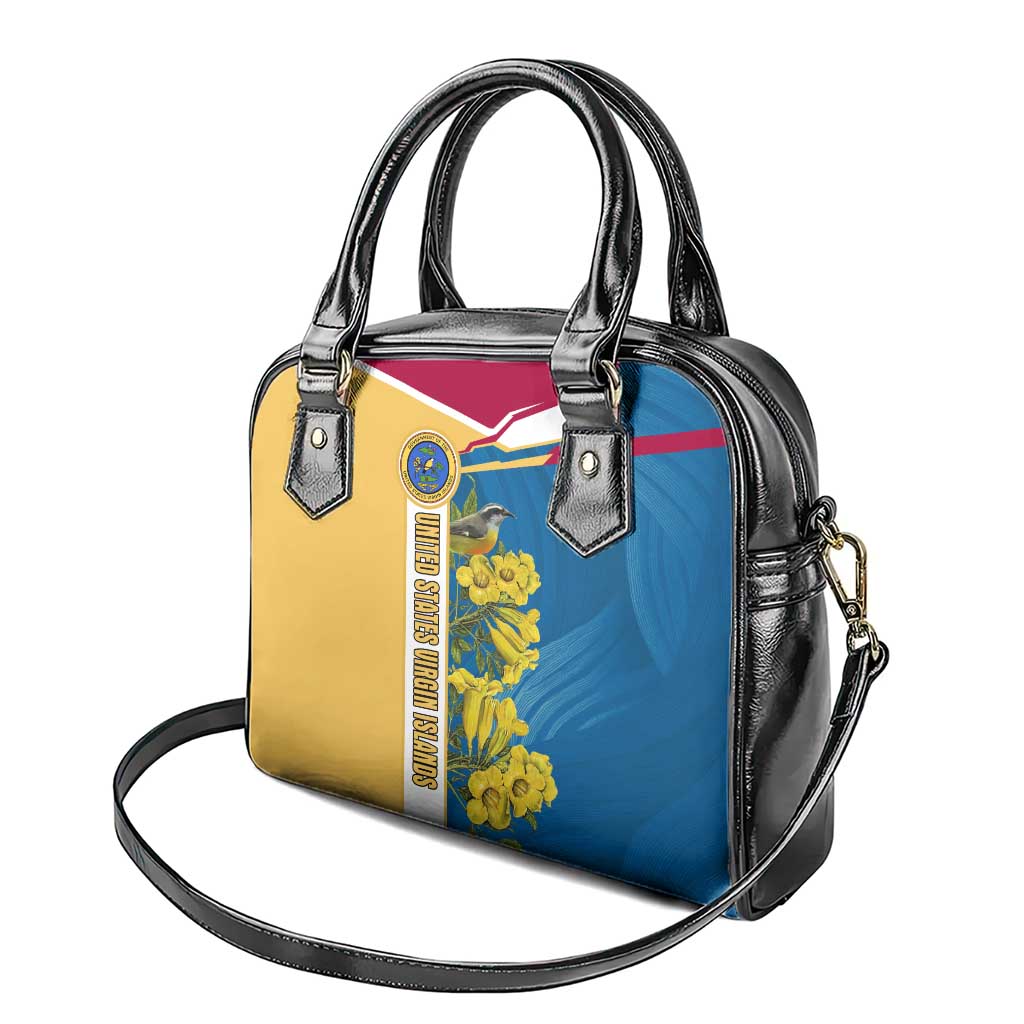 United States Virgin Islands Shoulder Handbag with Blue Yellow Floral Design and Government Seal Bird TS04