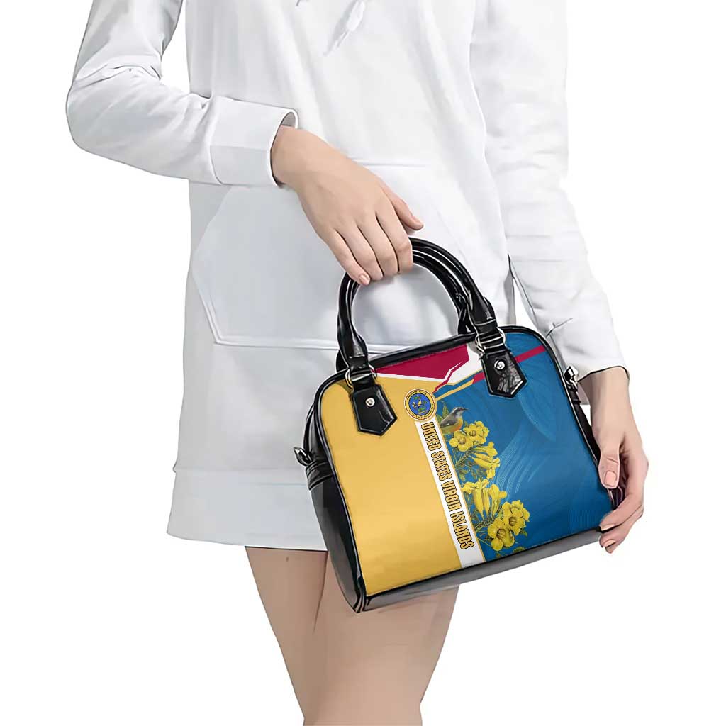 United States Virgin Islands Shoulder Handbag with Blue Yellow Floral Design and Government Seal Bird TS04