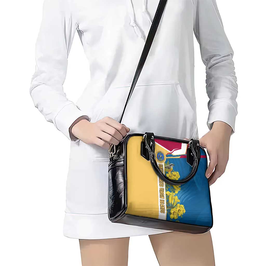United States Virgin Islands Shoulder Handbag with Blue Yellow Floral Design and Government Seal Bird TS04