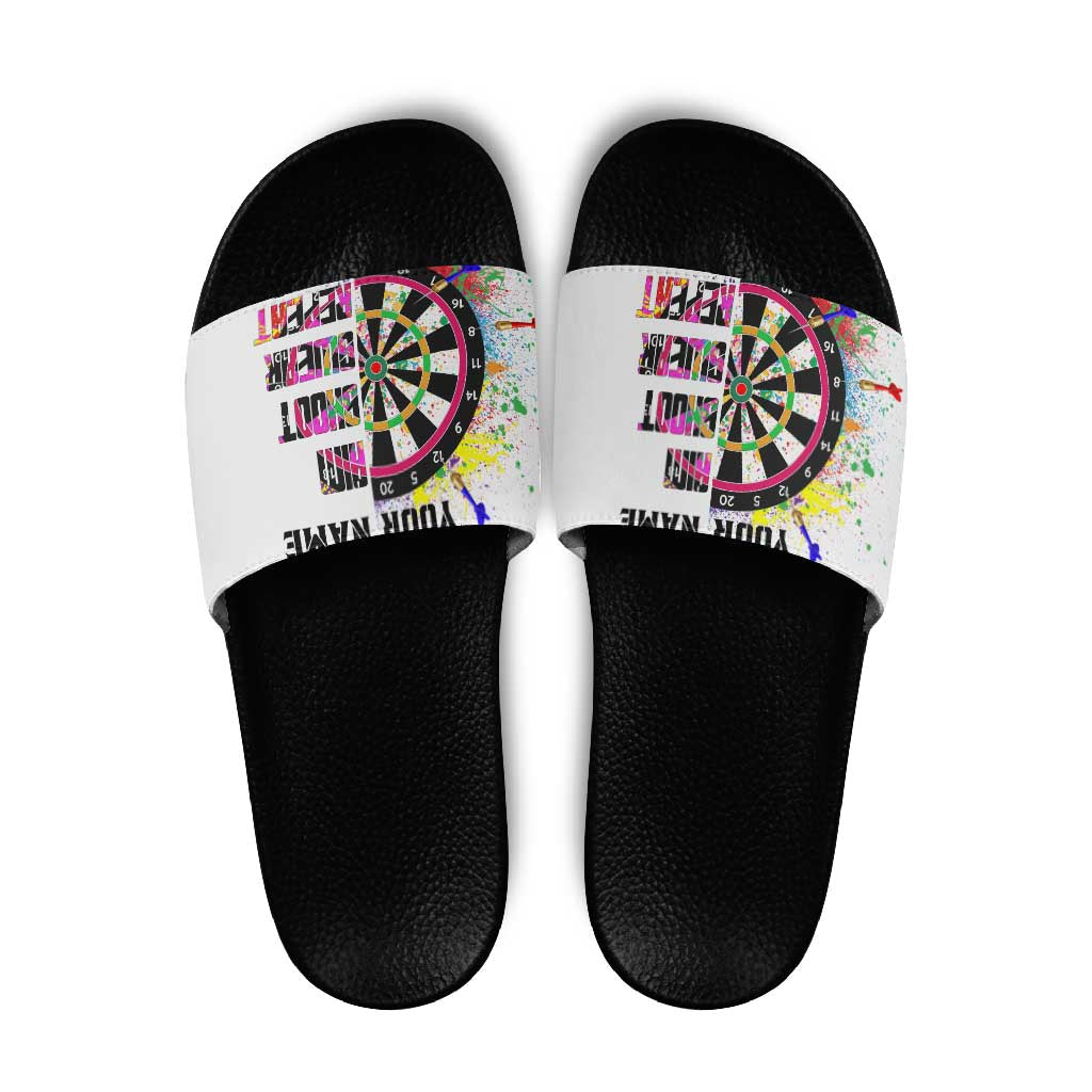 Colorful Dartboard and Splatter Paint Darts Slide Sandals Personalized Motivational Quote TS04